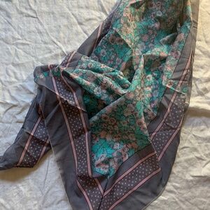 Large cotton scarf, gray, blue and pink